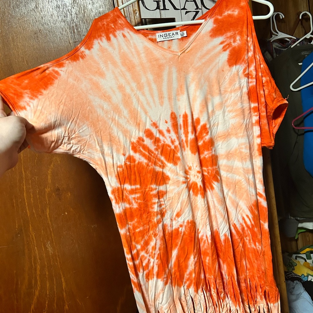 Ingear Orange Tie-Dye V-Neck Top